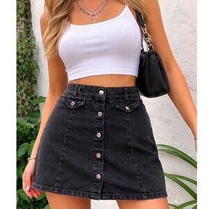 BDG‎ Urban Outfitters Black Denim Mini Skirt A-Line Button Front Y2K Womens S